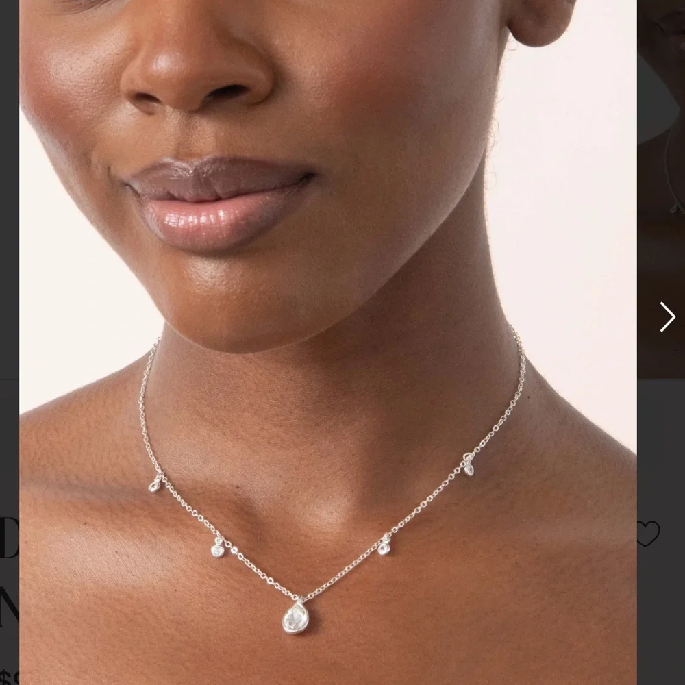 Ettika Silver Teardrop Dripping and Mini Crystal Station Necklace NEW - Picture 2 of 7